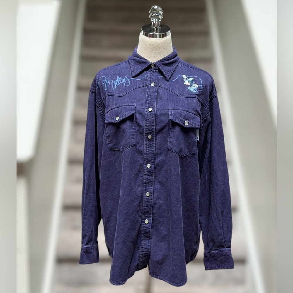Vintage 90s Mickey Mouse Unlimited Corduroy Embroidered Western Shirt Cowgirl - Picture 1 of 15